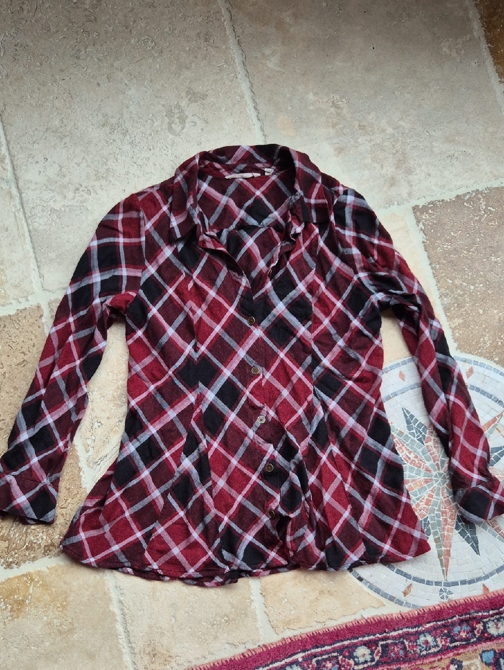 Soft Surroundings Plaid Fitted Blouse, M.